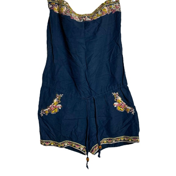 Miss Me Linen Sleeveless Embroidered Romper - Picture 2 of 8